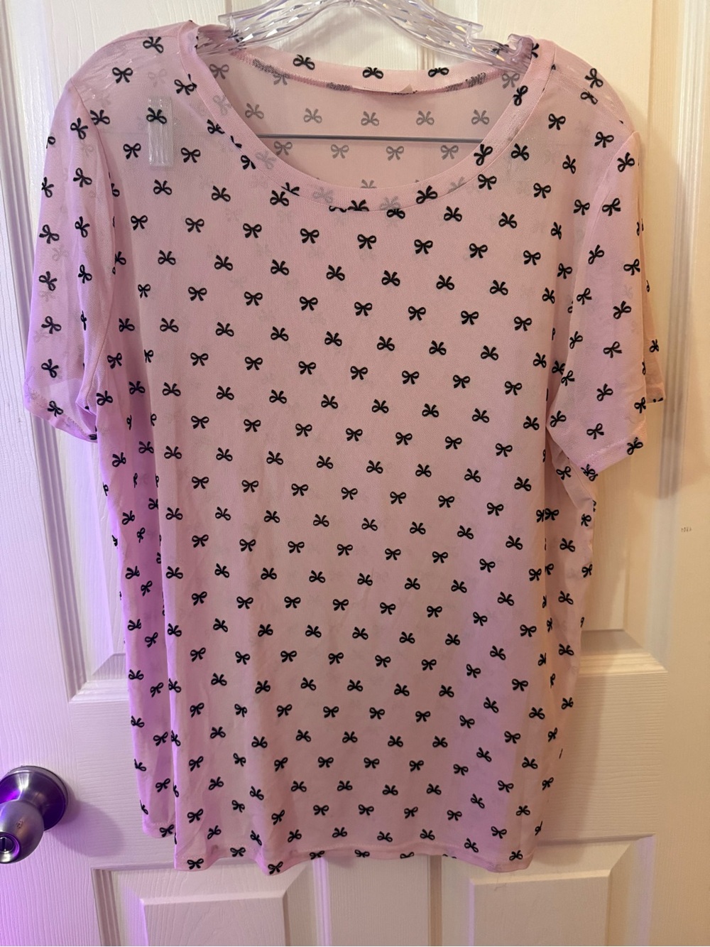 Pink Short Sleeve Tee with Black Bow Print